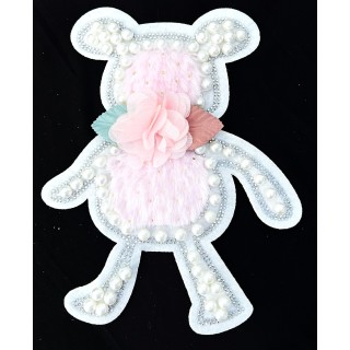 Parche decorado MAC-PAT-1219 con lentejuelas, perlas y barbas.