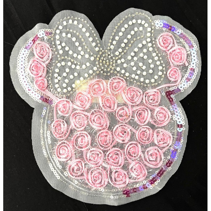 Parche decorado MAC-PAT-1232 con lentejuelas, perlas y barbas.