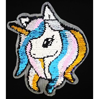 Parche decorado MAC-PAT-1185 con lentejuelas, perlas y barbas.