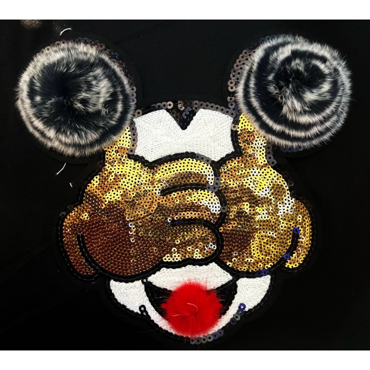 Parche decorado MAC-PAT-1253 con lentejuelas, perlas y barbas.