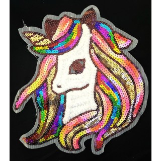 Parche decorado MAC-PAT-1108 con lentejuelas, perlas y barbas.