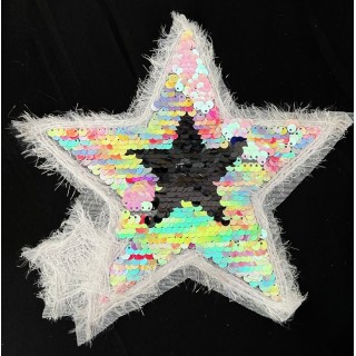 Parche decorado MAC-PAT-1236 con lentejuelas, perlas y barbas.