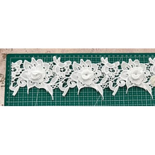 Guipur MAC-1086-W Encaje en Fibra de Leche: Escalera, Estrella y Rombos