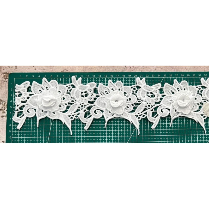 Guipur MAC-1086-W Encaje en Fibra de Leche: Escalera, Estrella y Rombos