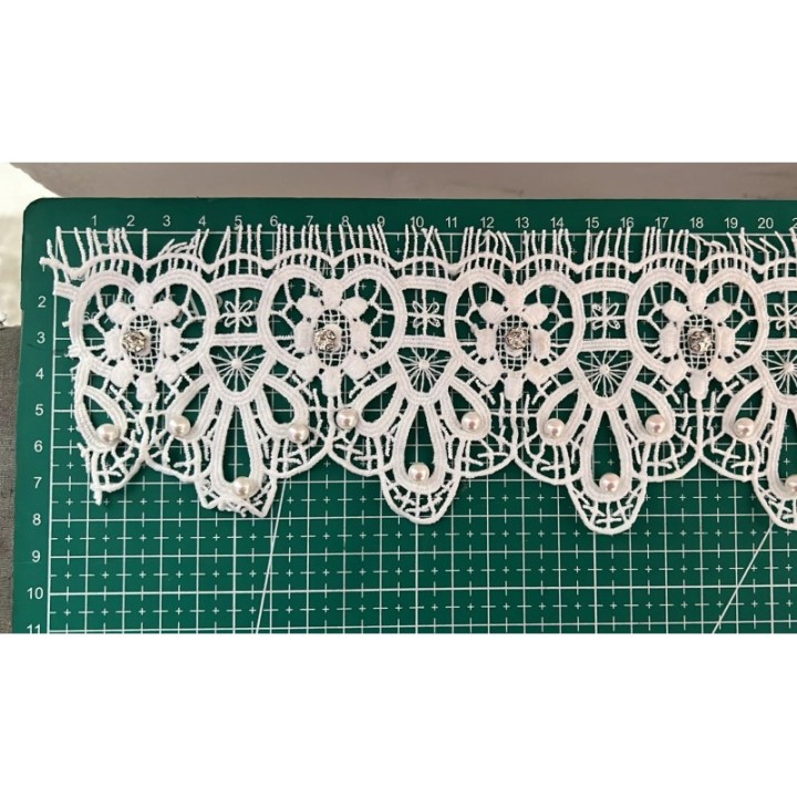 Guipur MAC-1044-W Encaje en Fibra de Leche: Escalera, Estrella y Rombos