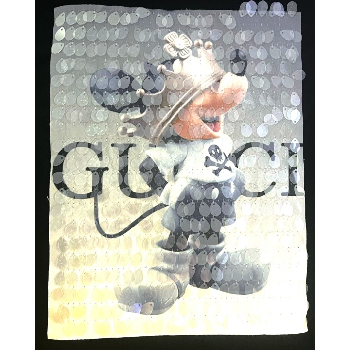 Parche decorado MAC-PAT-1210 con lentejuelas, perlas y barbas.