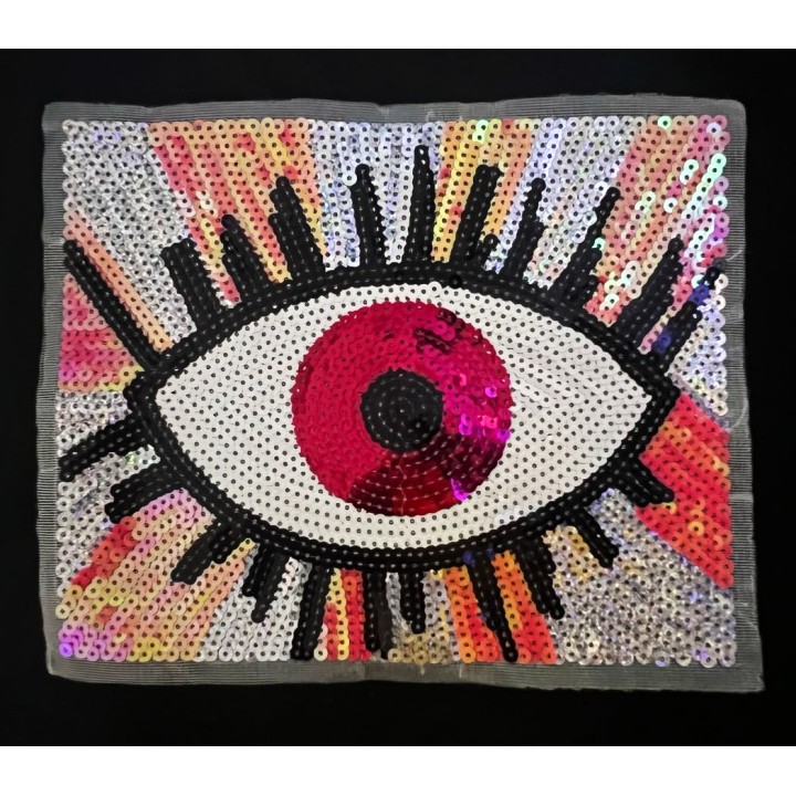 Parche decorado MAC-PAT-1162 con lentejuelas, perlas y barbas.