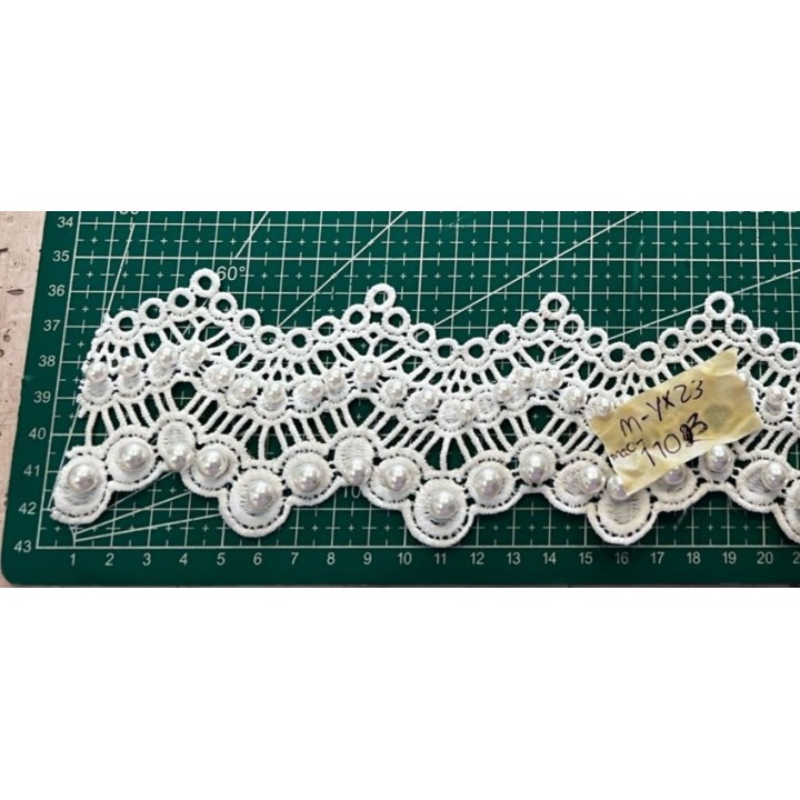 Guipur MAC-1103-W Encaje en Fibra de Leche: Escalera, Estrella y Rombos