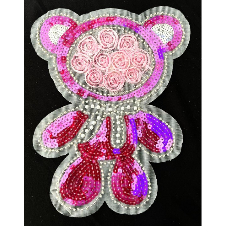 Parche decorado MAC-PAT-1226 con lentejuelas, perlas y barbas.