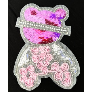 Parche decorado MAC-PAT-1227 con lentejuelas, perlas y barbas.