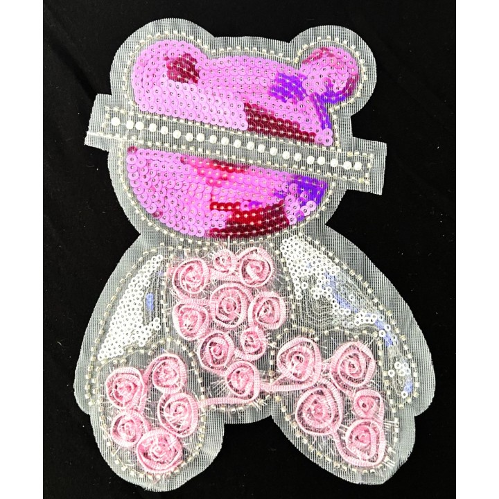 Parche decorado MAC-PAT-1227 con lentejuelas, perlas y barbas.