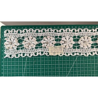 Guipur MAC-1037-W Encaje en Fibra de Leche: Escalera, Estrella y Rombos