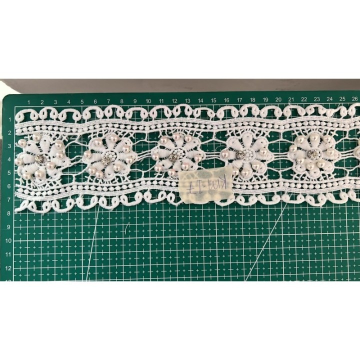 Guipur MAC-1037-W Encaje en Fibra de Leche: Escalera, Estrella y Rombos