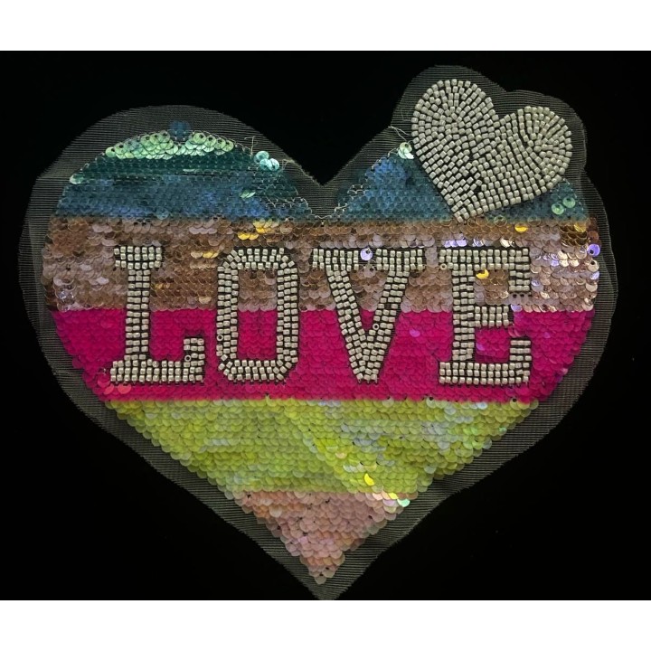 Parche decorado MAC-PAT-1195 con lentejuelas, perlas y barbas.