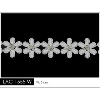 Guipur LAC-1555-W Encaje en Fibra de Leche: Escalera, Estrella y Rombos