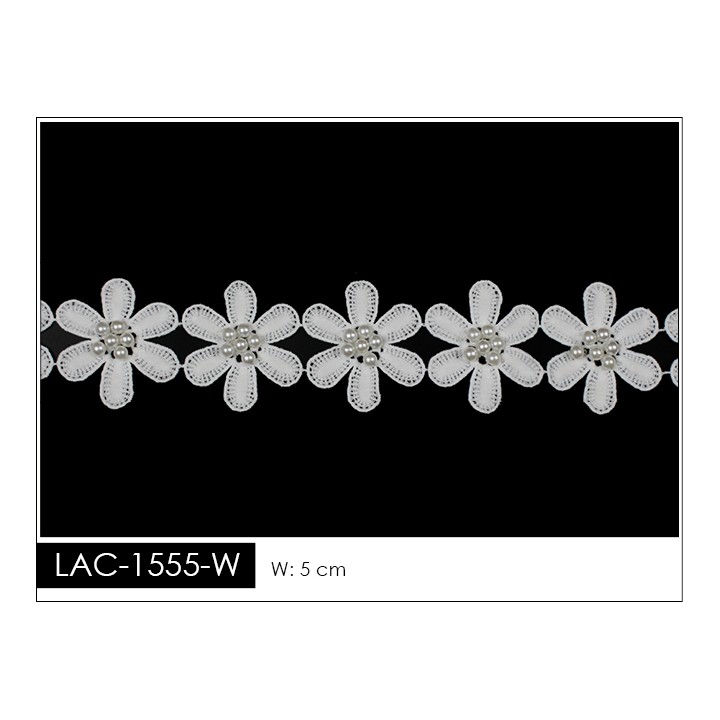 Guipur LAC-1555-W Encaje en Fibra de Leche: Escalera, Estrella y Rombos