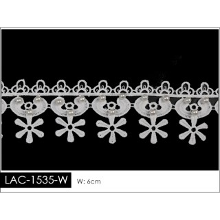 Guipur LAC-1535-W Encaje en Fibra de Leche: Escalera, Estrella y Rombos