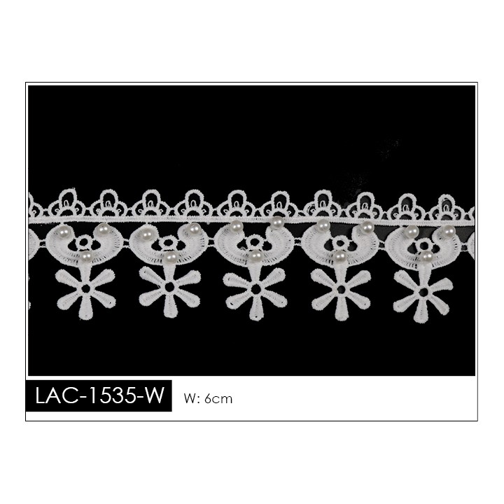 Guipur LAC-1535-W Encaje en Fibra de Leche: Escalera, Estrella y Rombos