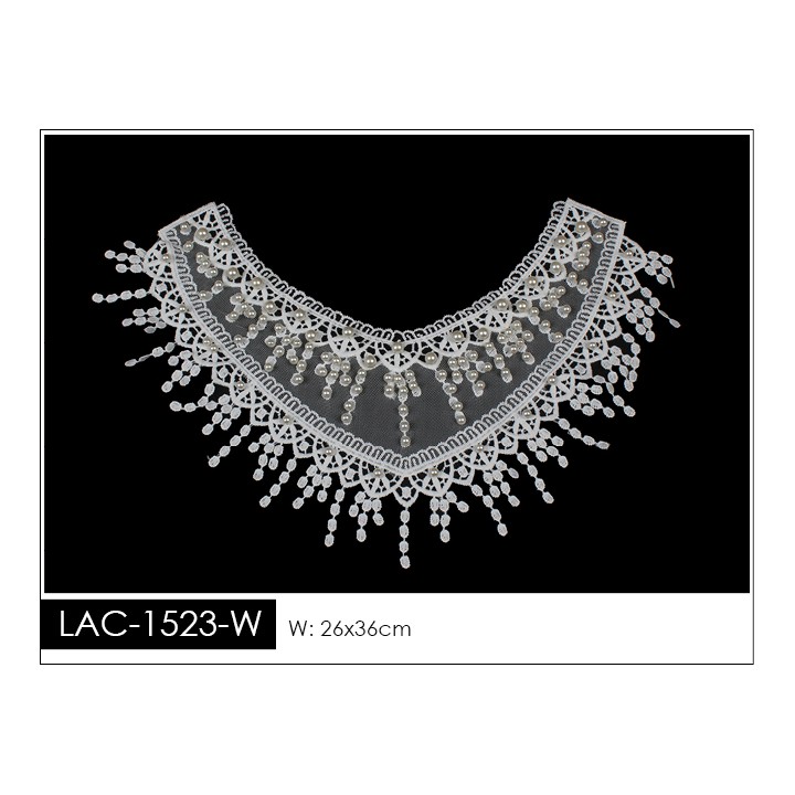 Cuello GuipurLAC-1523-W de Fibra de Leche- Espigas, Perlas y Picos