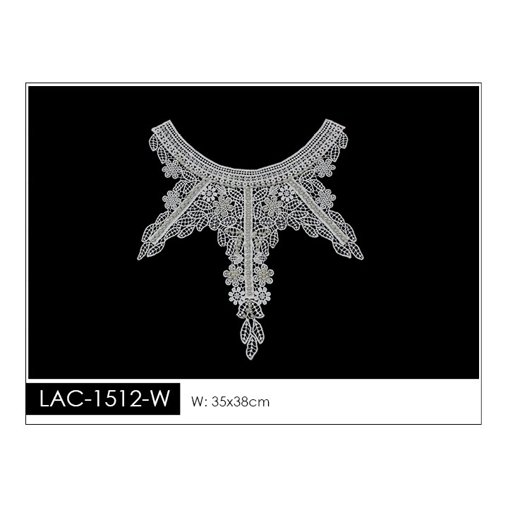 Cuello GuipurLAC-1512-W de Fibra de Leche- Espigas, Perlas y Picos