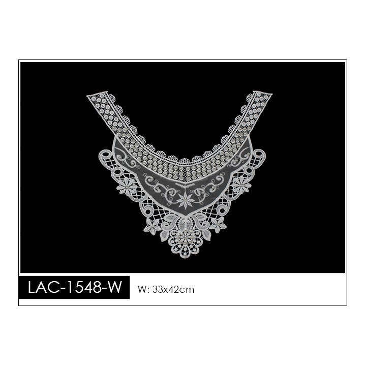 Cuello GuipurLAC-1548-W de Fibra de Leche- Espigas, Perlas y Picos