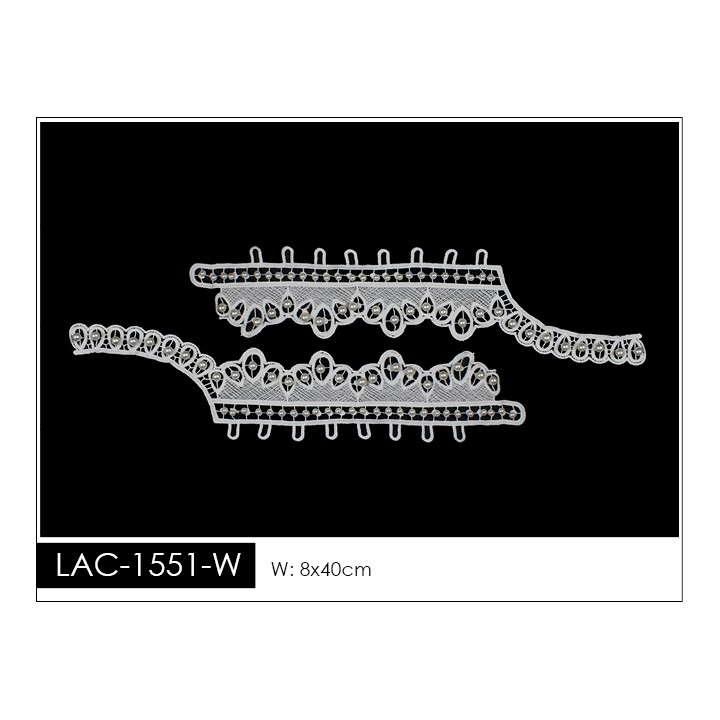 Cuello GuipurLAC-1551-W de Fibra de Leche- Espigas, Perlas y Picos