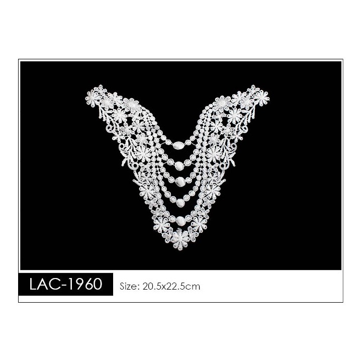 Cuello GuipurLAC-1960 de Fibra de Leche- Espigas, Perlas y Picos