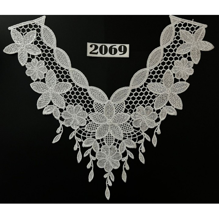 Cuello GuipurLAC-2069 de Fibra de Leche- Espigas, Perlas y Picos