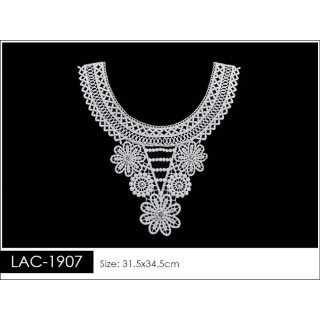 Cuello GuipurLAC-1907-W-OL de Fibra de Leche- Espigas, Perlas y Picos