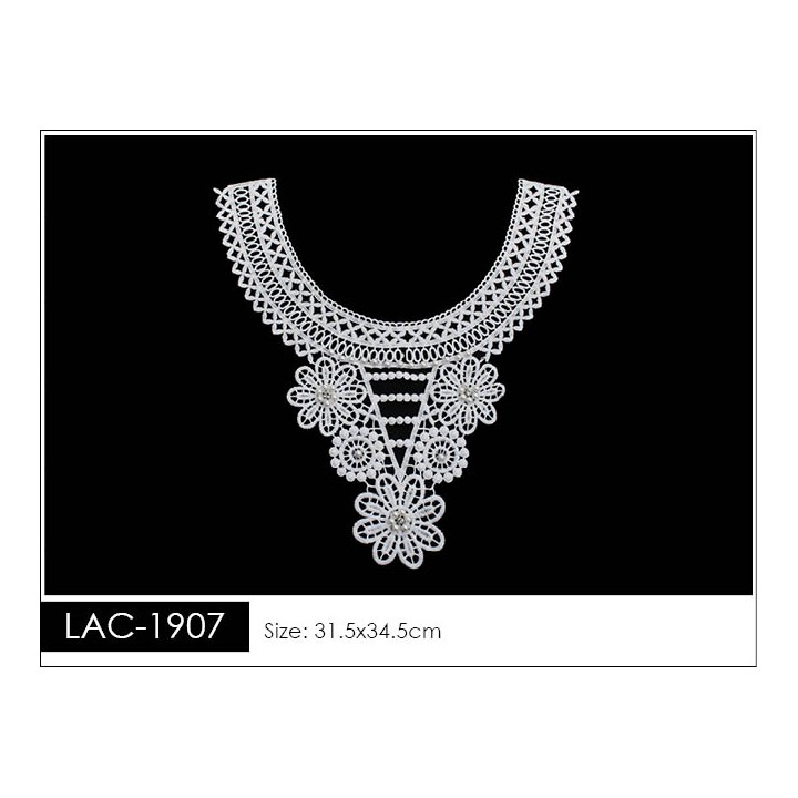 Cuello GuipurLAC-1907-W-OL de Fibra de Leche- Espigas, Perlas y Picos