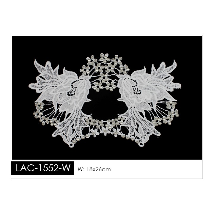 Cuello GuipurLAC-1552-W de Fibra de Leche- Espigas, Perlas y Picos