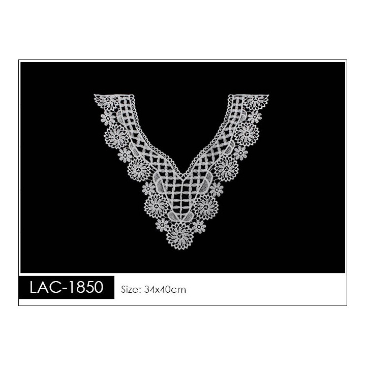 Cuello GuipurLAC-1850 de Fibra de Leche- Espigas, Perlas y Picos