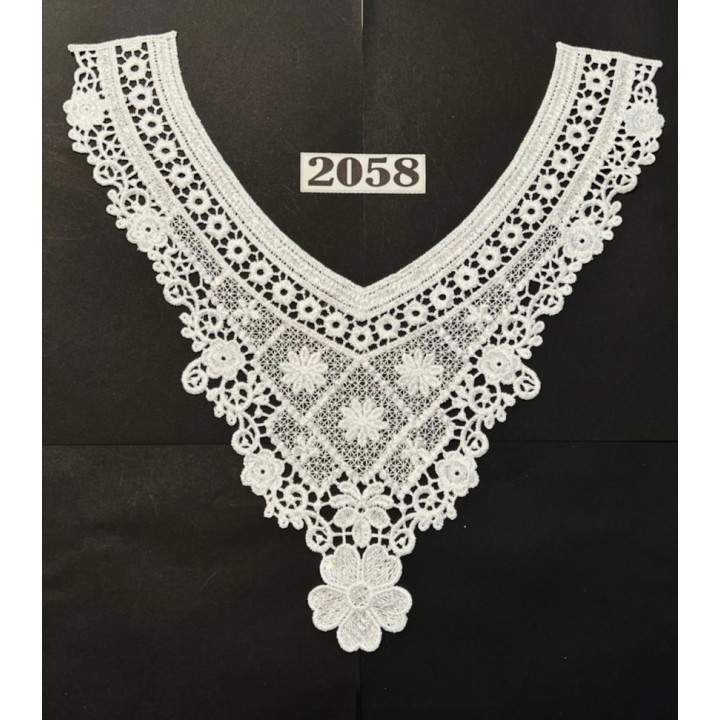 Cuello GuipurLAC-2058 de Fibra de Leche- Espigas, Perlas y Picos