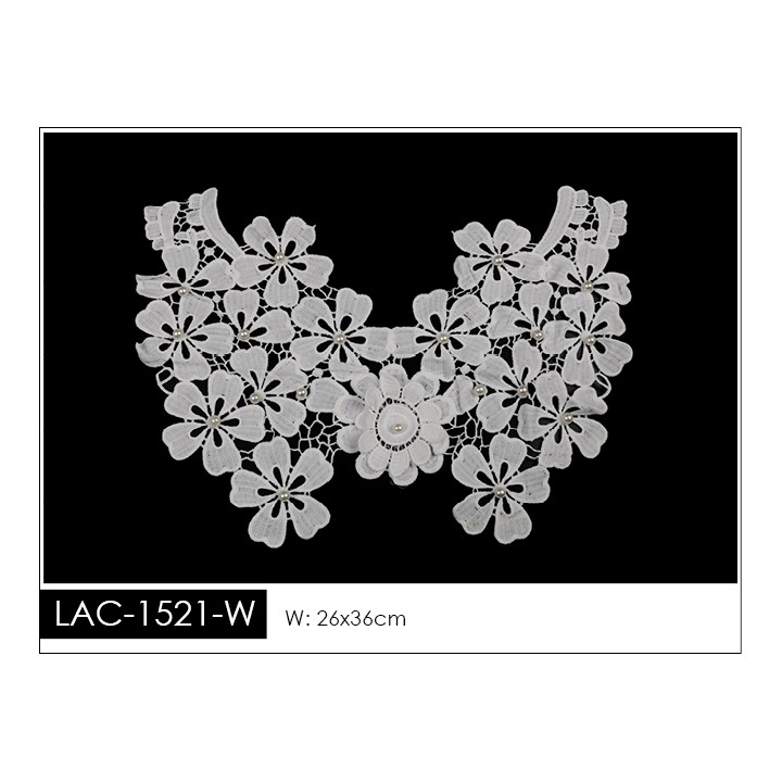 Cuello GuipurLAC-1521-W de Fibra de Leche- Espigas, Perlas y Picos