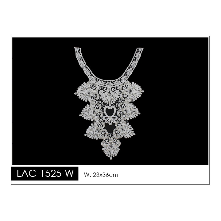 Cuello GuipurLAC-1525-W de Fibra de Leche- Espigas, Perlas y Picos