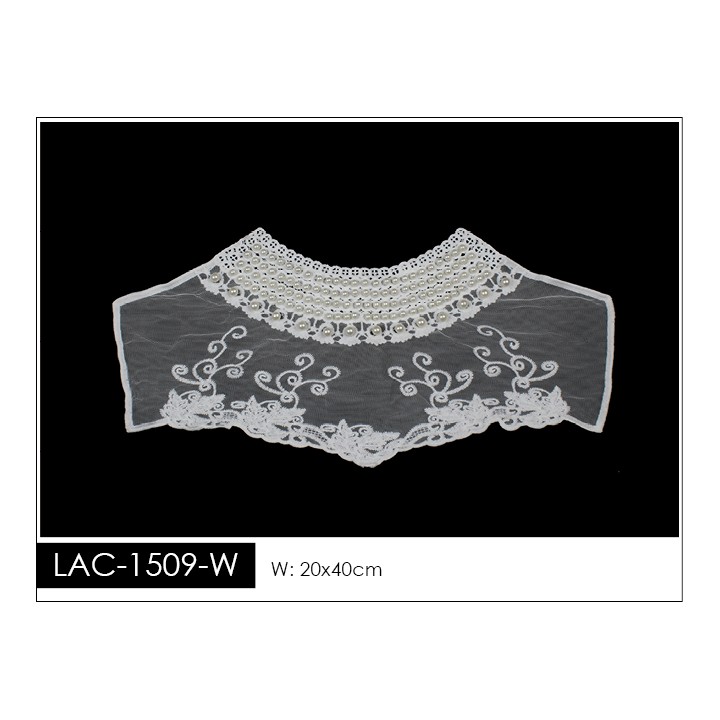 Cuello GuipurLAC-1509-W de Fibra de Leche- Espigas, Perlas y Picos