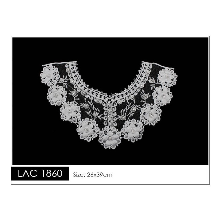 Cuello GuipurLAC-1860 de Fibra de Leche- Espigas, Perlas y Picos