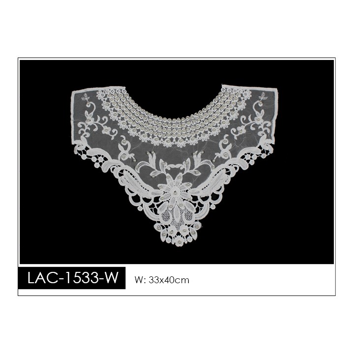 Cuello GuipurLAC-1533-W de Fibra de Leche- Espigas, Perlas y Picos