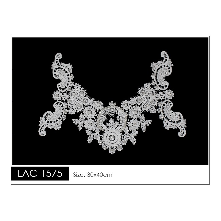 Cuello GuipurLAC-1575 de Fibra de Leche- Espigas, Perlas y Picos