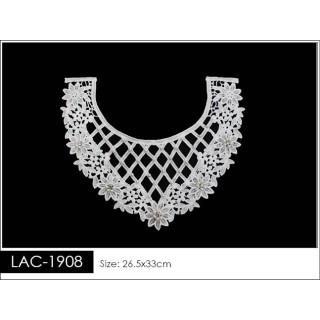 Cuello GuipurLAC-1908-W-OL de Fibra de Leche- Espigas, Perlas y Picos