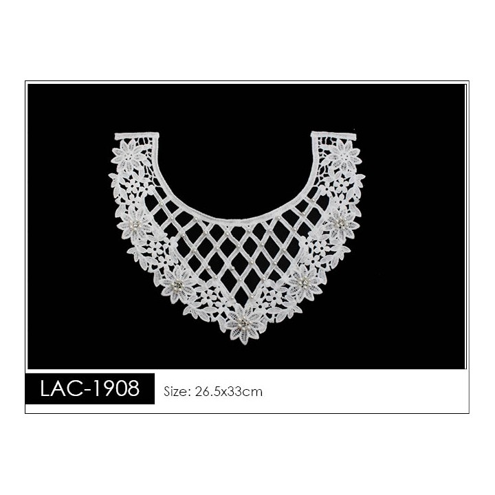 Cuello GuipurLAC-1908-W-OL de Fibra de Leche- Espigas, Perlas y Picos