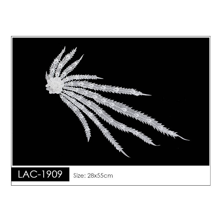 Cuello GuipurLAC-1909-W-OL de Fibra de Leche- Espigas, Perlas y Picos