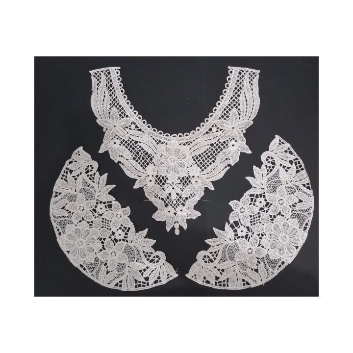 Cuello GuipurLAC-2097 de Fibra de Leche- Espigas, Perlas y Picos