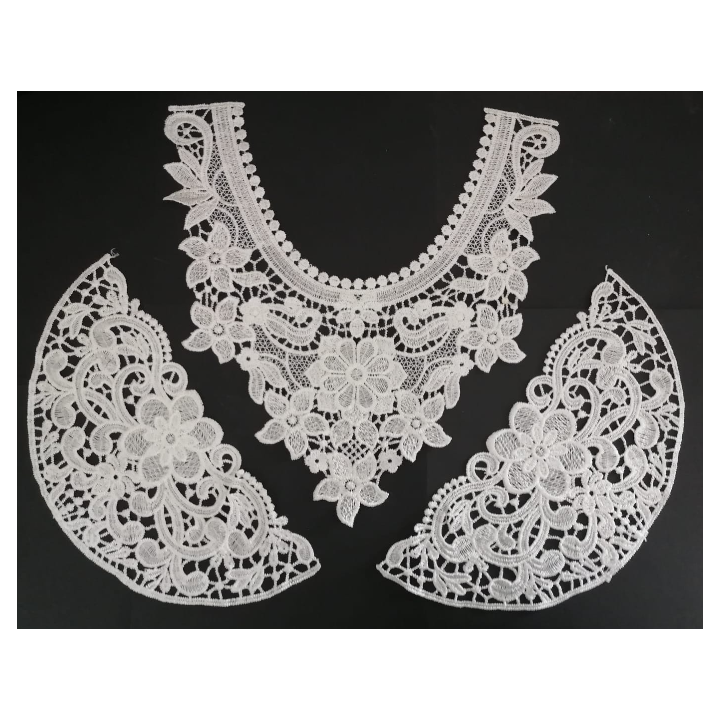 Cuello GuipurLAC-2098 de Fibra de Leche- Espigas, Perlas y Picos