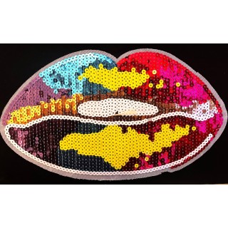 Parche decorado MAC-PAT-1251 con lentejuelas, perlas y barbas.