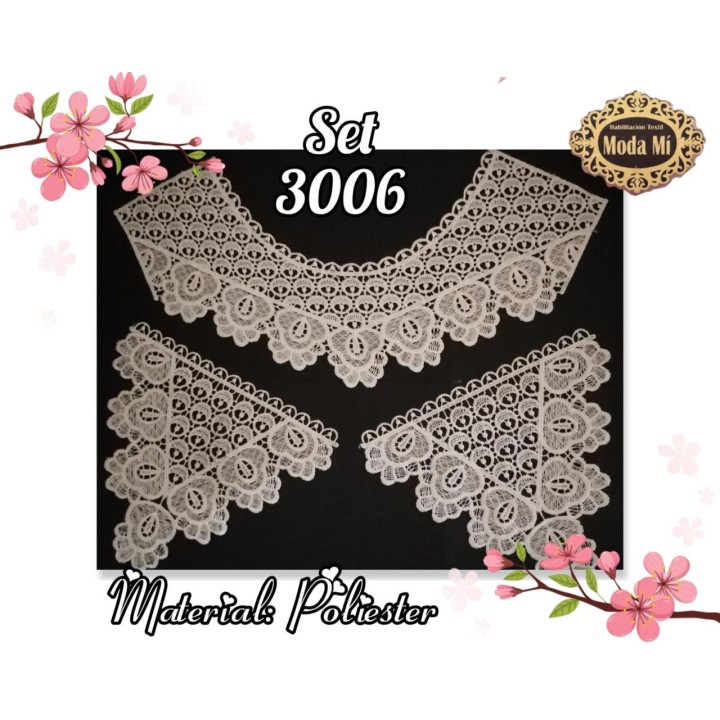 Cuello GuipurLAC-3006 de Fibra de Leche- Espigas, Perlas y Picos