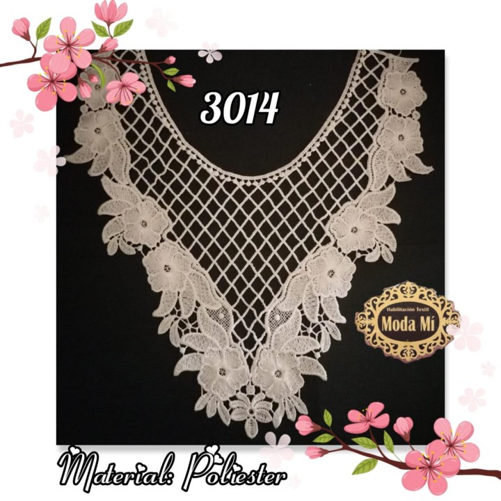 Cuello GuipurLAC-3014 de Fibra de Leche- Espigas, Perlas y Picos