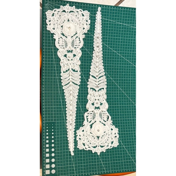 Guipur MAC-1057-W Encaje en Fibra de Leche: Escalera, Estrella y Rombos