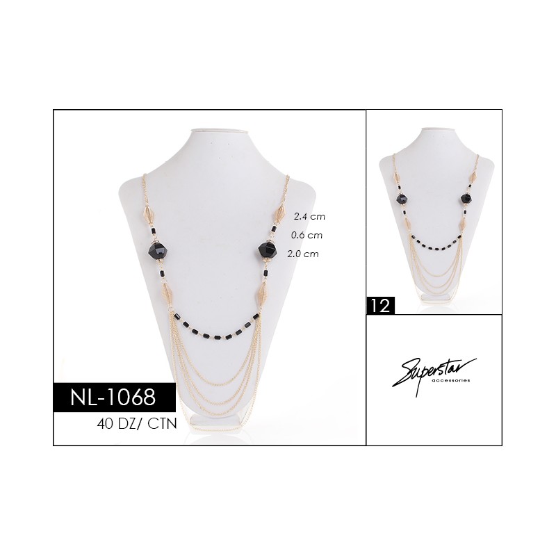 Cristal Hexagon Negro Collar Docena NL-1068