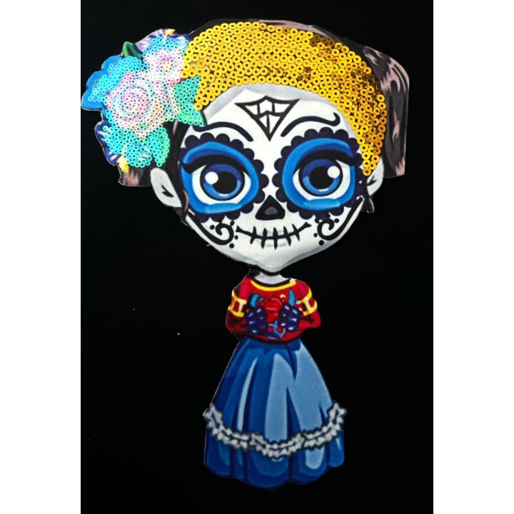 Parche decorado MAC-PAT-1122 con lentejuelas, perlas y barbas.